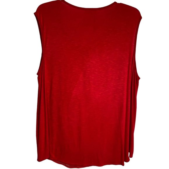 Style & Co Red Mixed Media Knit Top with Embroidered Chiffon Overlay Size XXL - Picture 2 of 9